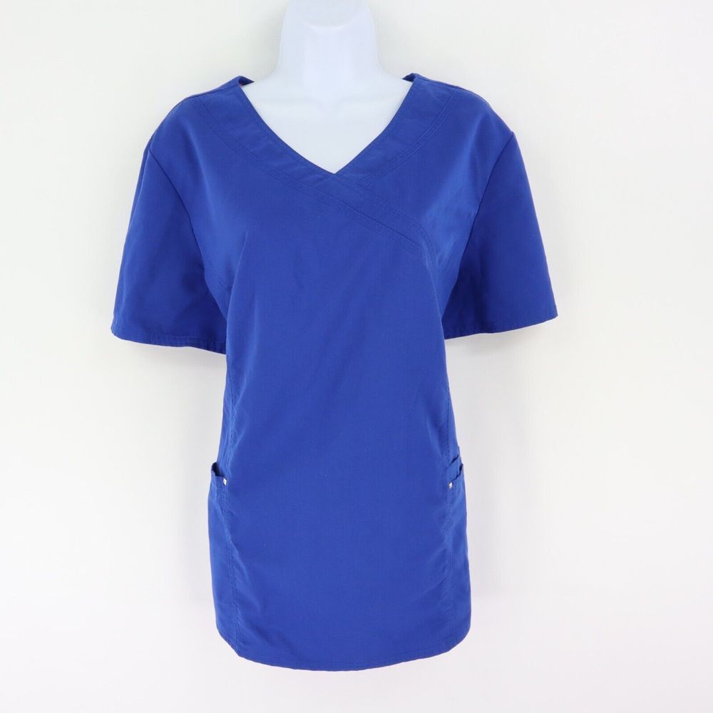 Scrubstar Ultimate Scrubs Top Womens Size XL Blue Polyester Blend Pockets V-Neck